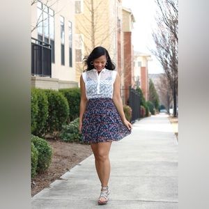 CAbi Floral Skirt - Blue and Pink